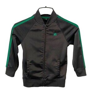 STARTER Track Jacket Kids Boys Size S (6-7) Full Zip Athletic Gray Green Striped